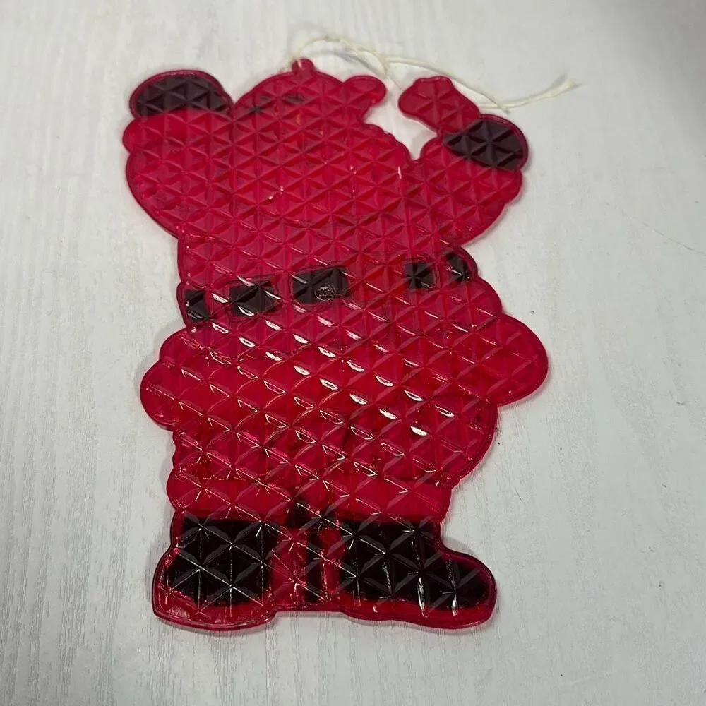 Vintage Christmas Suncatcher Santa Claus w/‎ Bell  Plastic Window Hanging Sun 9”